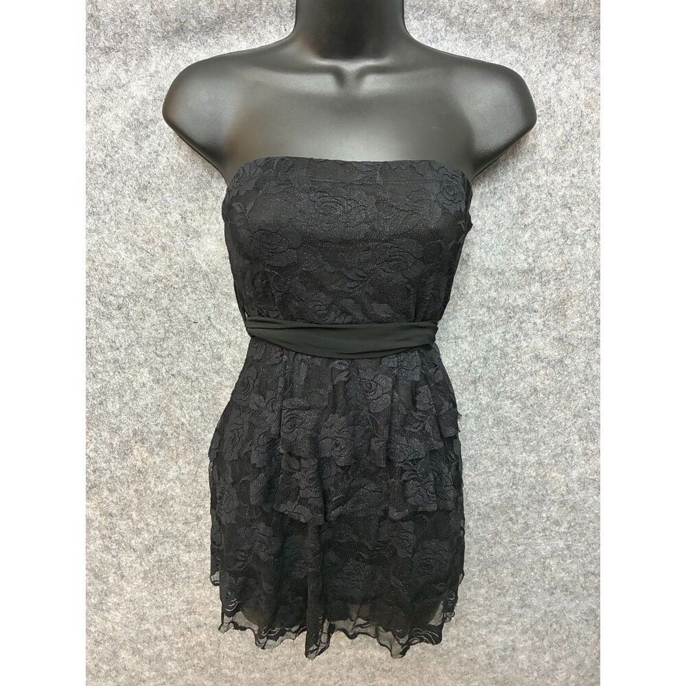 Wet Seal Y2K Black Floral Lace Strapless Tube Top Tie Waist Ruffle Size XL
